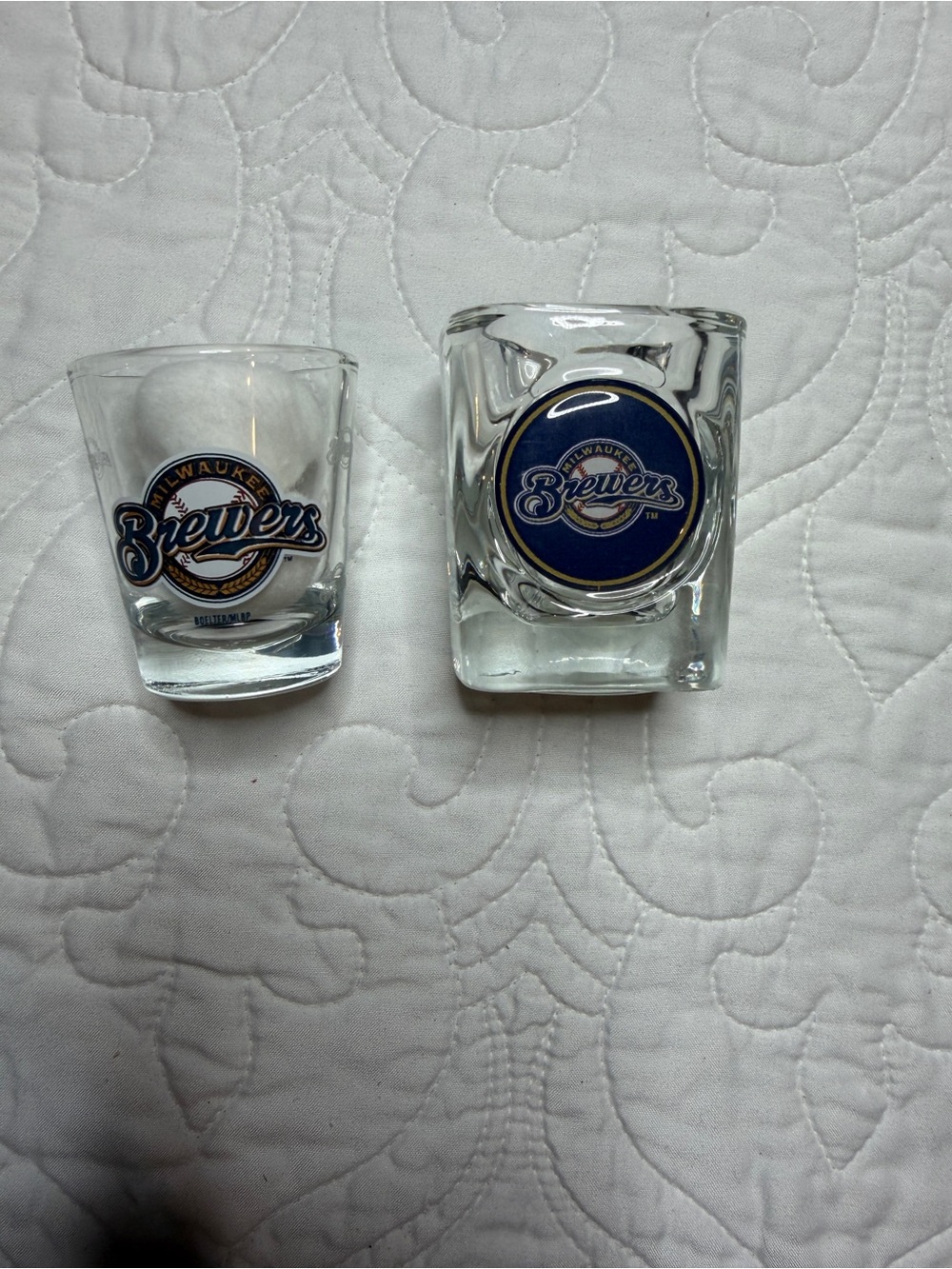 MLB Milwaukee Brewers Shot Glasses - Blue and Gold Logo (Set of 2)